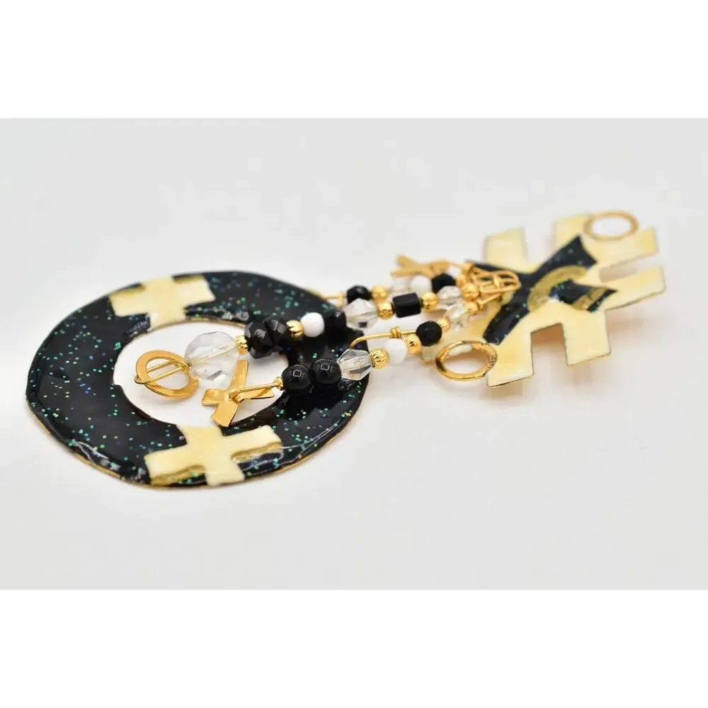 Lunch at The Ritz Vintage Tic Tac Toe Brooch XO Dangle Rare Signed 1980s BinBK